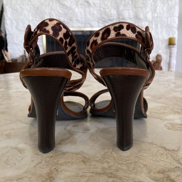 Franco Sarto?Cheetah Leopard Print Pony Hair Strappy  Heeled Sandals - Picture 4 of 8